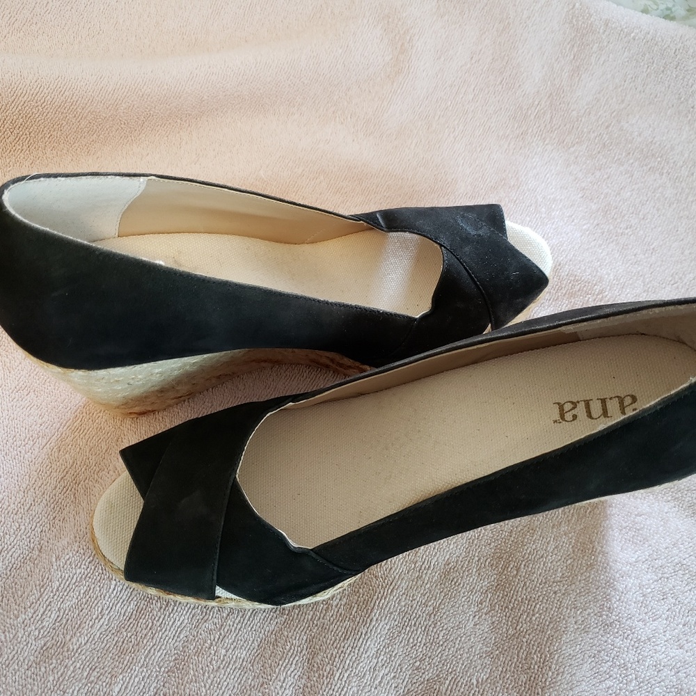 New Size 11 a.n.a 4" Black Espadrille Wedges